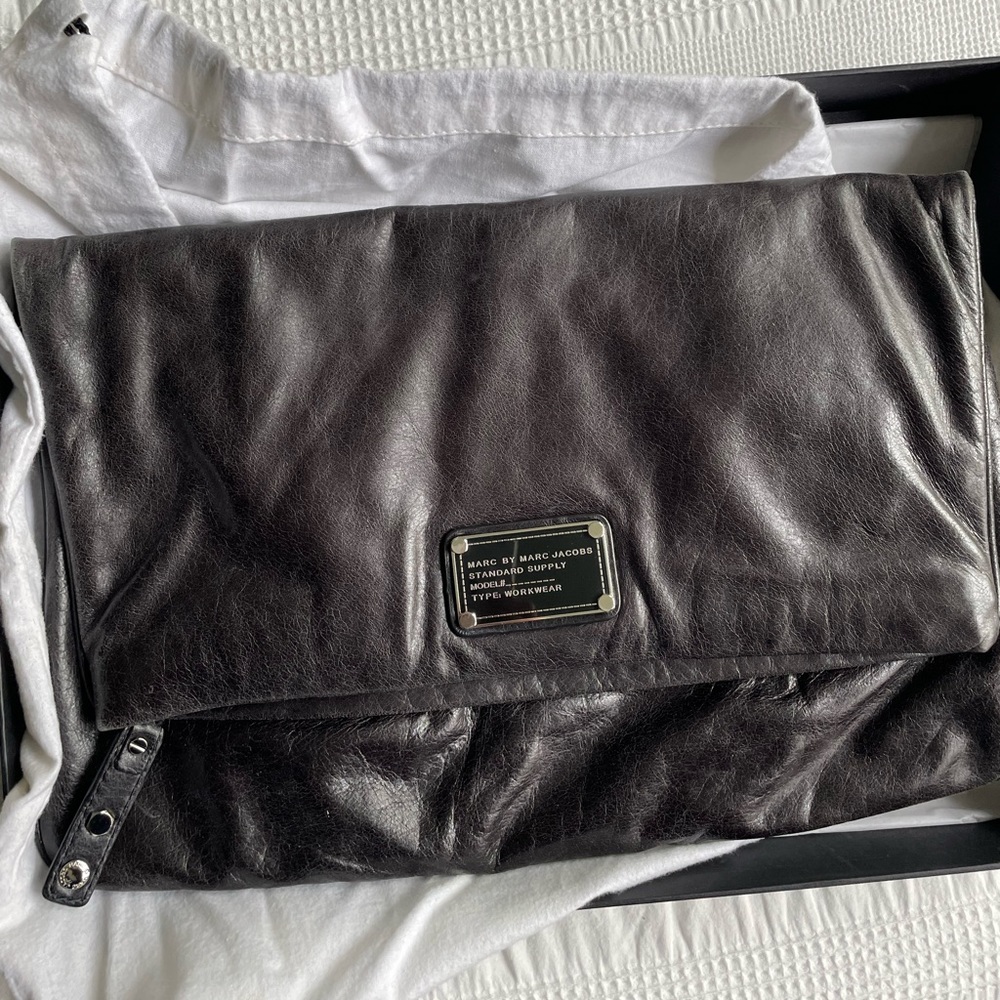Marc Jacobs Envelope black leather clutch. Great condition. 14.5 by 9 inches
